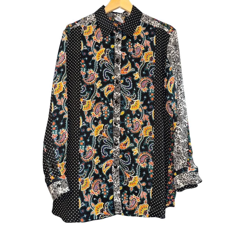 Cali Patchwork Boho Semi Sheer‎ Top Women's XL Lightweight Paisley Hippie Flowy